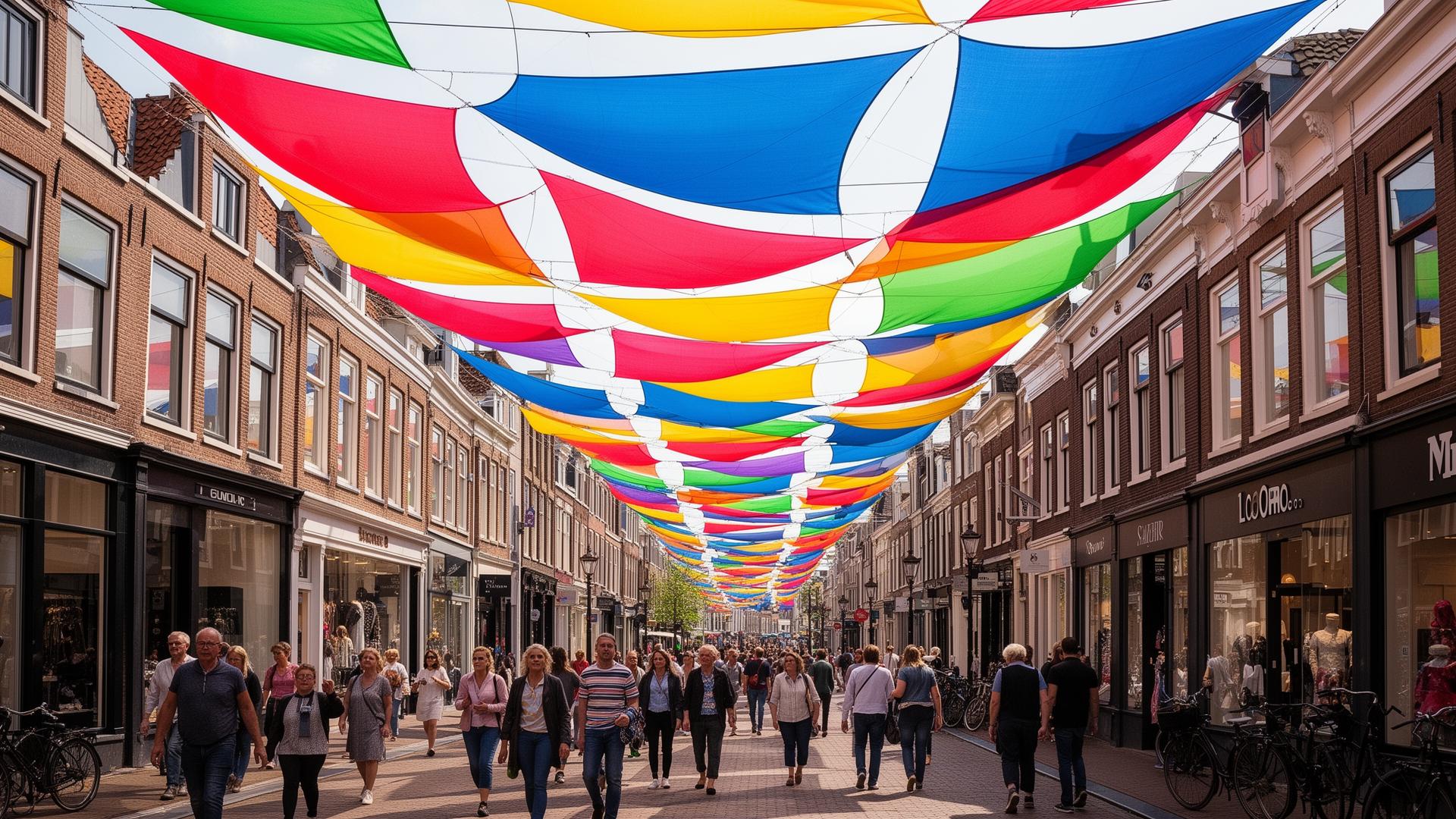 Winkelstraat met installatie